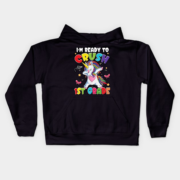 Unicorn I'm Ready To Crush 1st Grade Girls Back To School Kids Hoodie by Sky at night